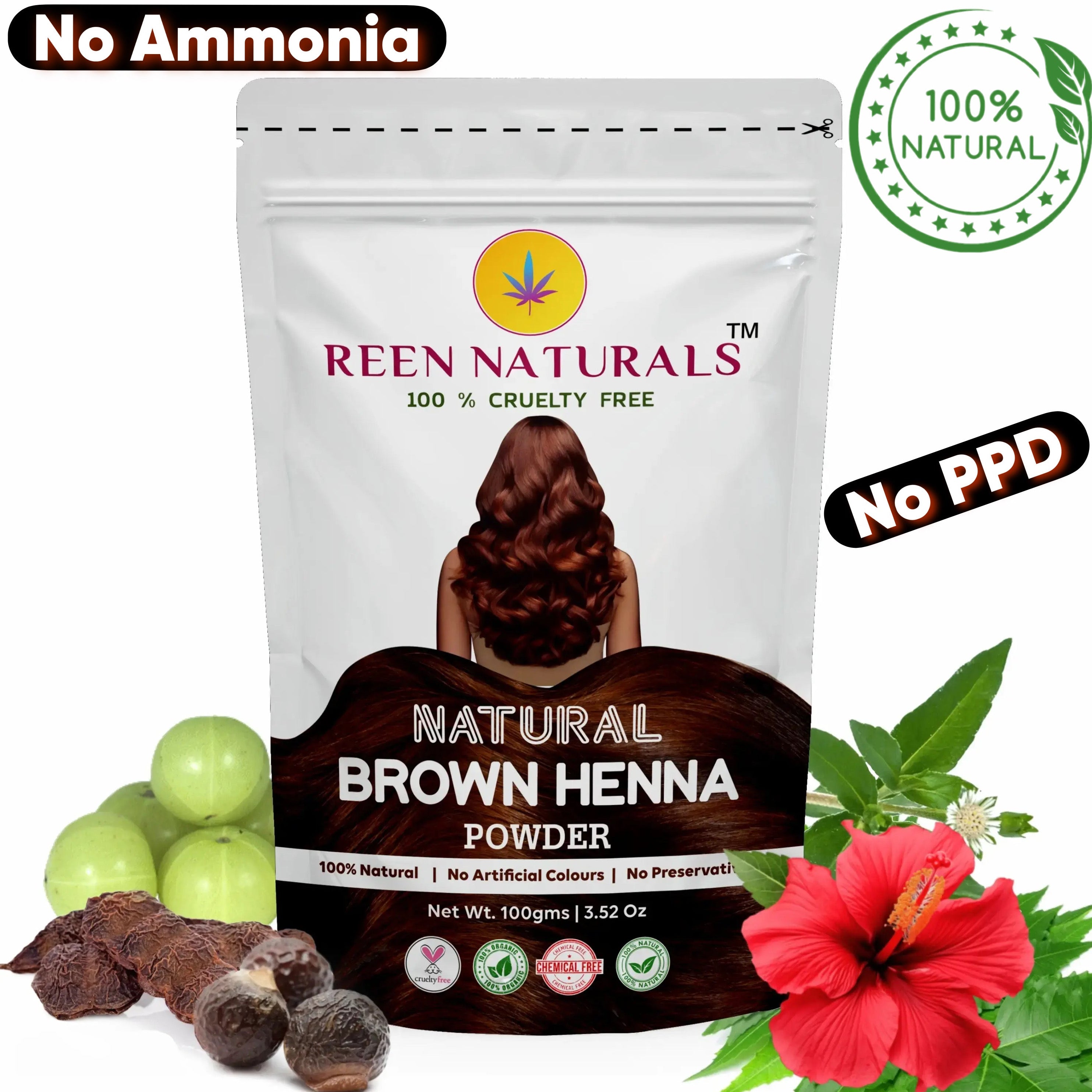 Natural Brown Henna Hair Color Powder – 100g – Reen Naturals