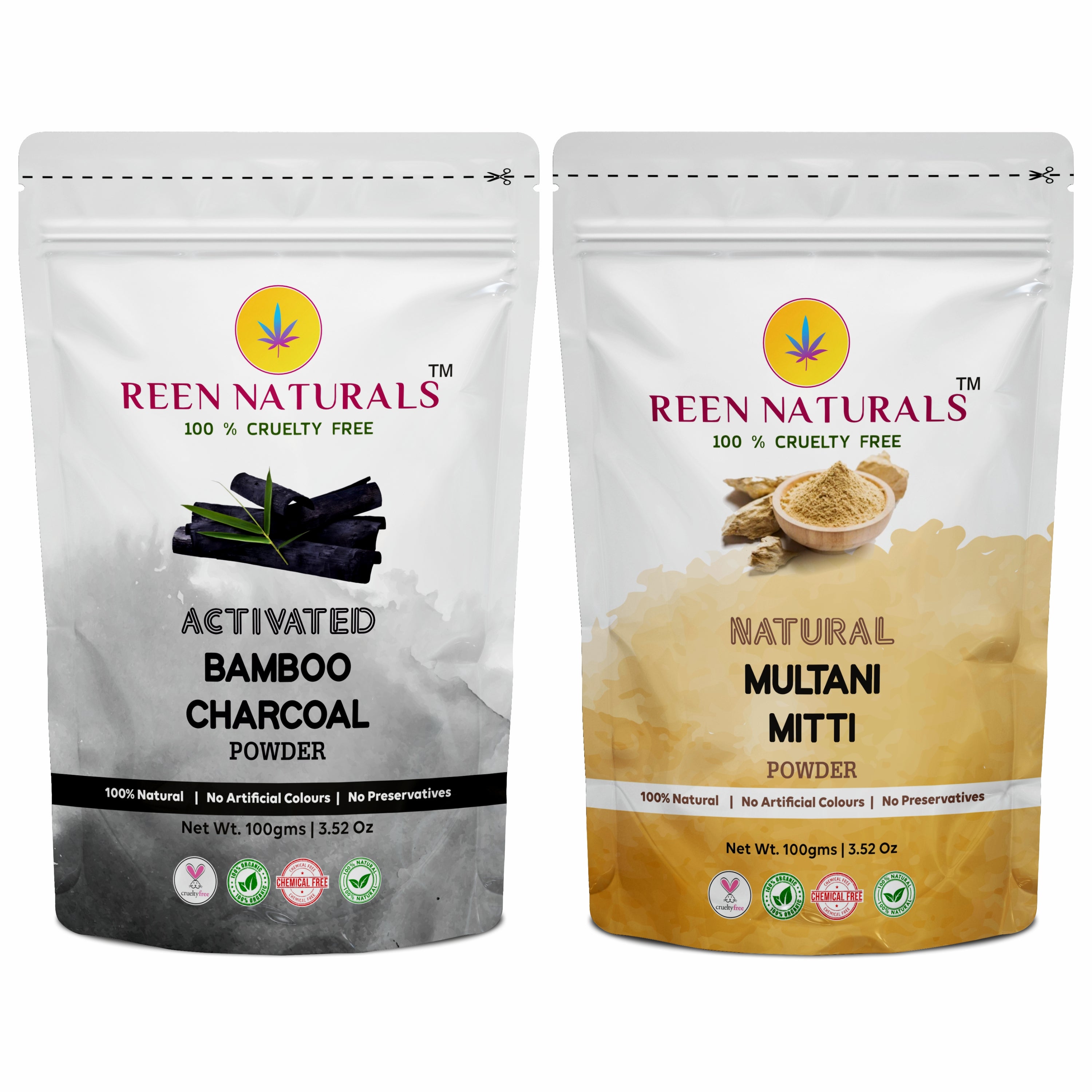 Activated Charcoal and Multani Mitti Powder for Face Pack - 100gms Each