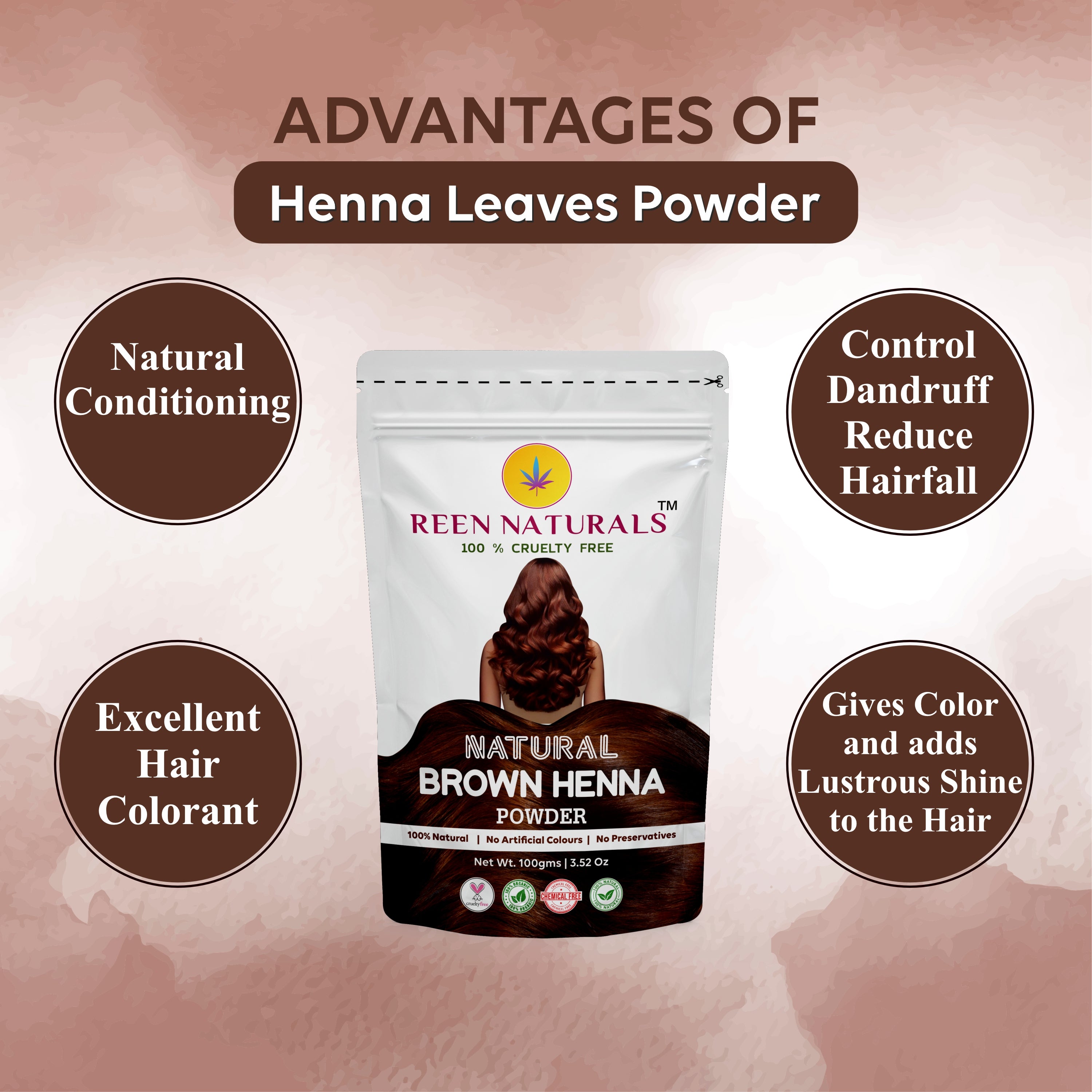 Brown Henna & Indigo Powder for 100% Natural Hair Dye - 100gms