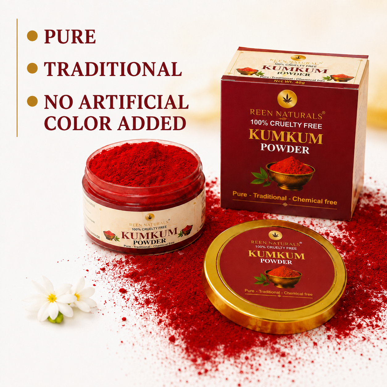 KUMKUM Powder - 100% Pure and Chemical Free Organic Kumkum Sindoor Powder - 40 gm