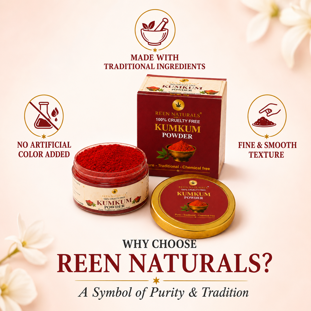 KUMKUM Powder - 100% Pure and Chemical Free Organic Kumkum Sindoor Powder - 40 gm