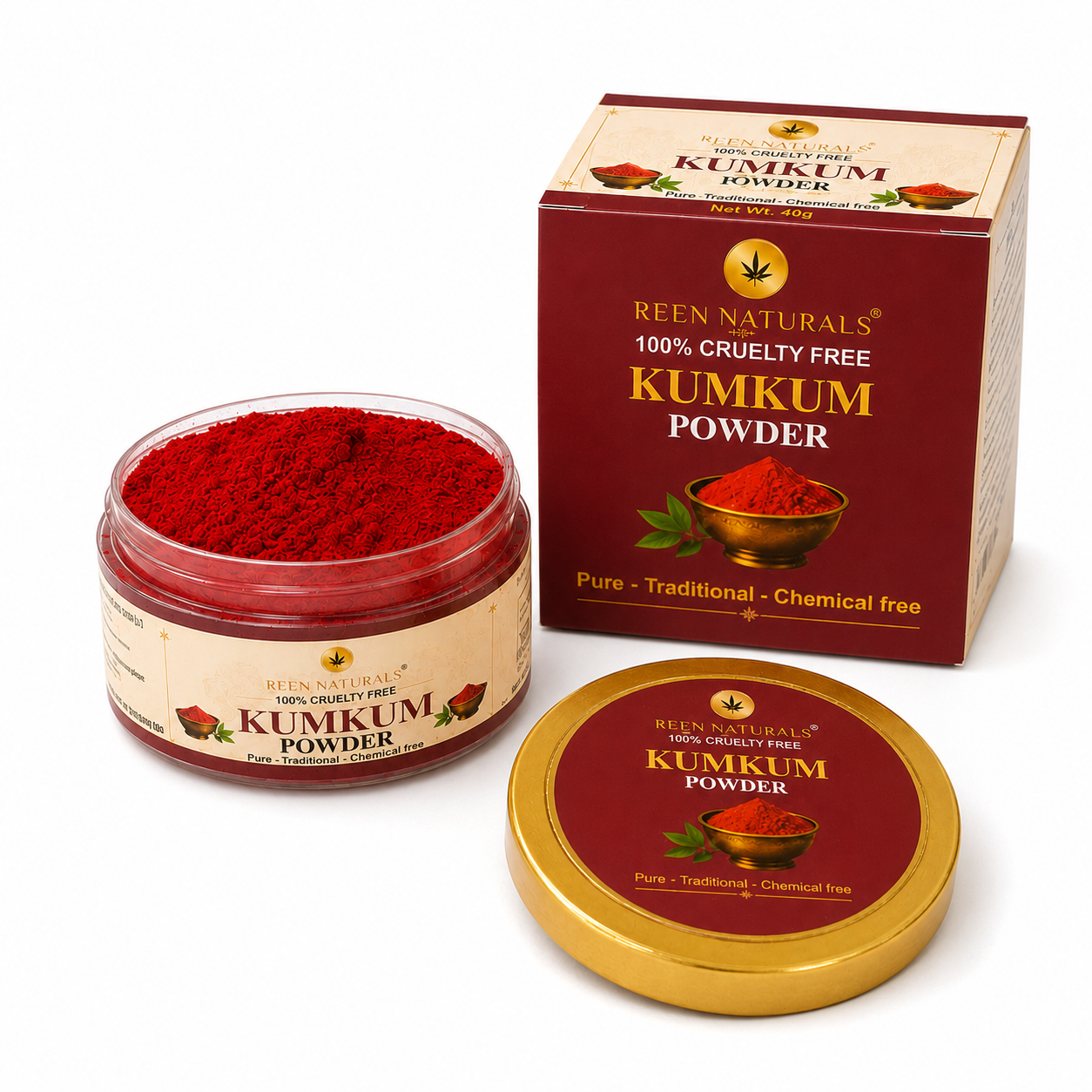 KUMKUM Powder - 100% Pure and Chemical Free Organic Kumkum Sindoor Powder - 40 gm