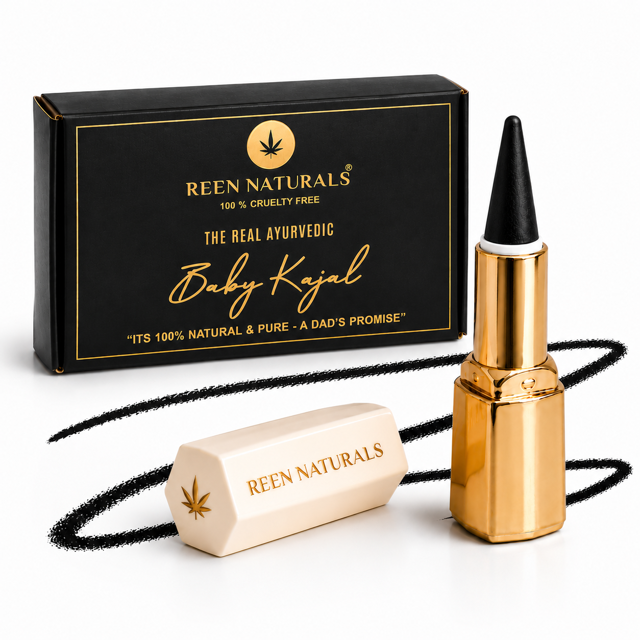 REEN NATURALS Baby Kajal Stick | 100% Natural Ayurvedic & Herbal Kajal | Traditional Lamp Black Method | Gentle & Chemical-Free | Eye Kajal for Kids | Eyeliner & Eyebrow