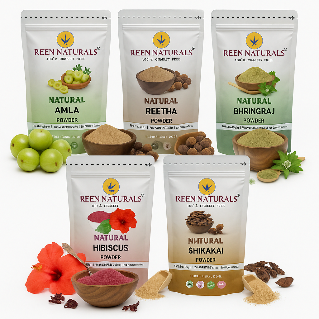 Hair Combo Pack of 5 - Amla Reetha Shikakai, Bhringraj and Hibiscus Powder - 100g Each