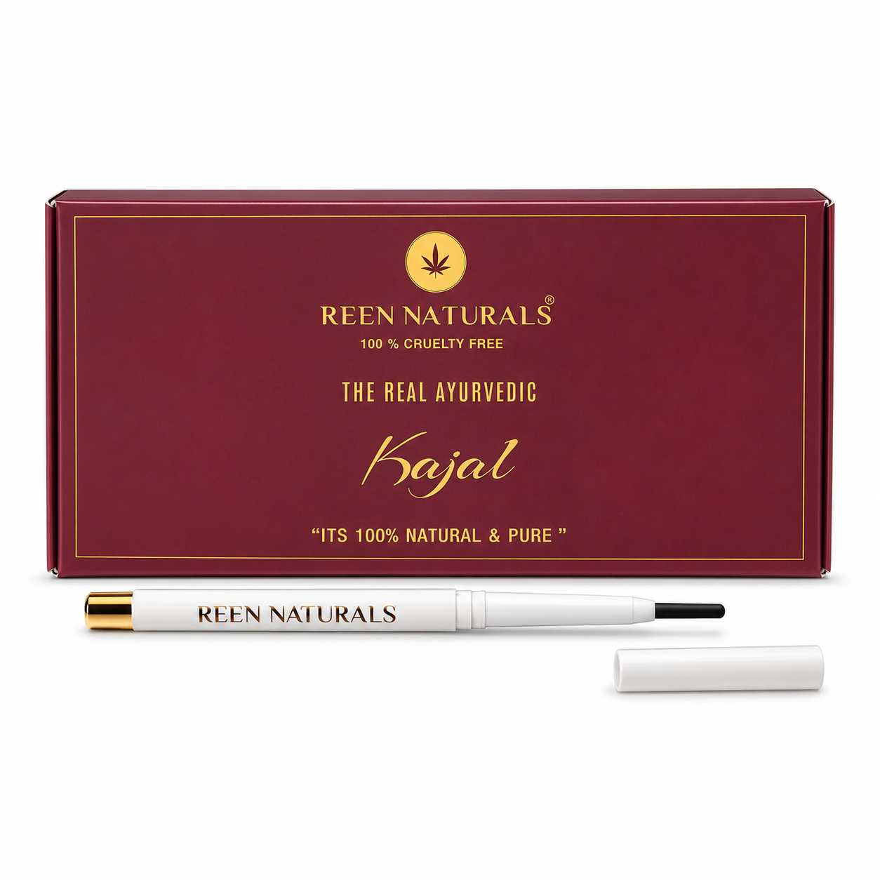 REEN NATURALS Kajal Stick | 100% Natural Ayurvedic & Herbal | Traditional Lamp Black Method | Gentle & Chemical-Free | Eye Kajal | Eyeliner & Eyebrow | Water-Proof and Smudge Proof