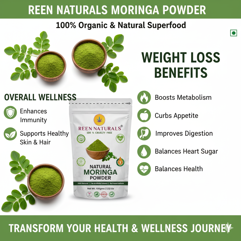 Reen Naturals Moringa Powder – 100% Natural Superfood for Immunity, Weight loss & Heart Health