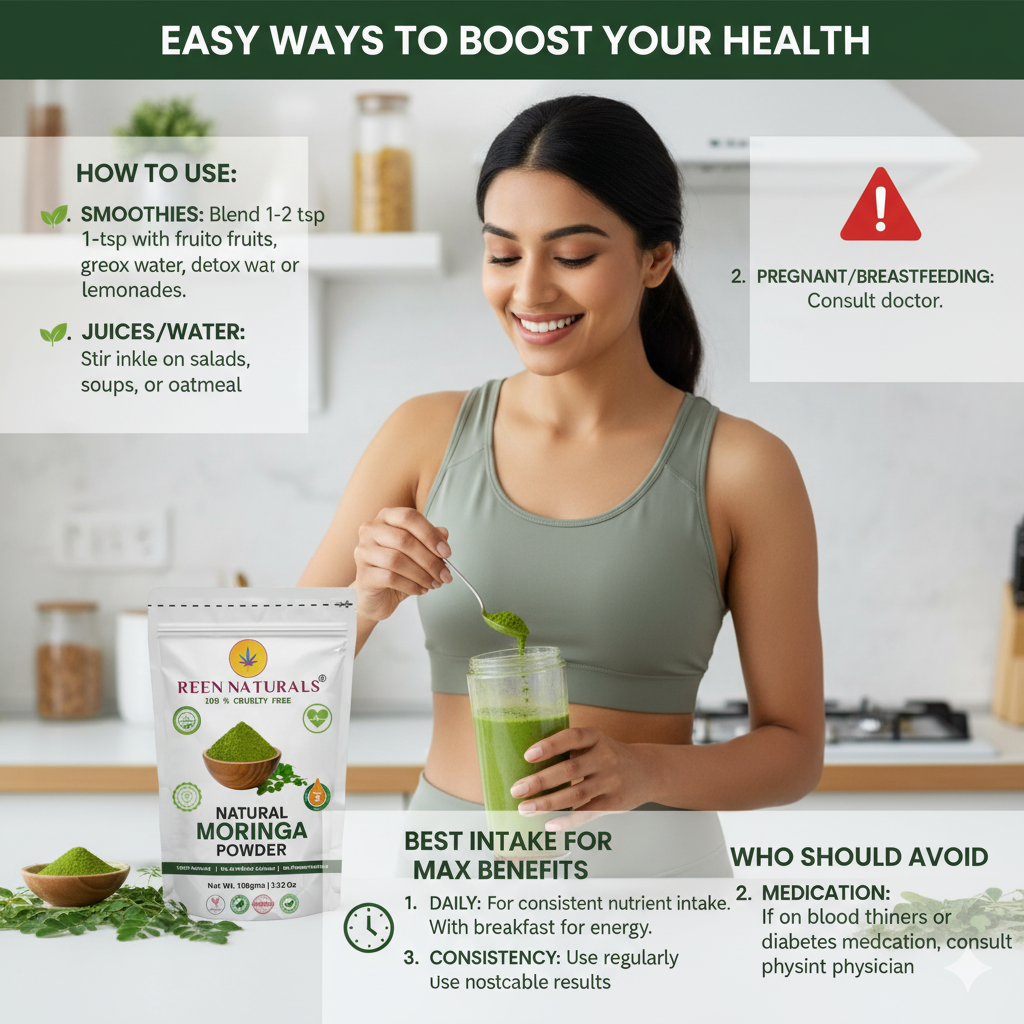 Reen Naturals Moringa Powder – 100% Natural Superfood for Immunity, Weight loss & Heart Health