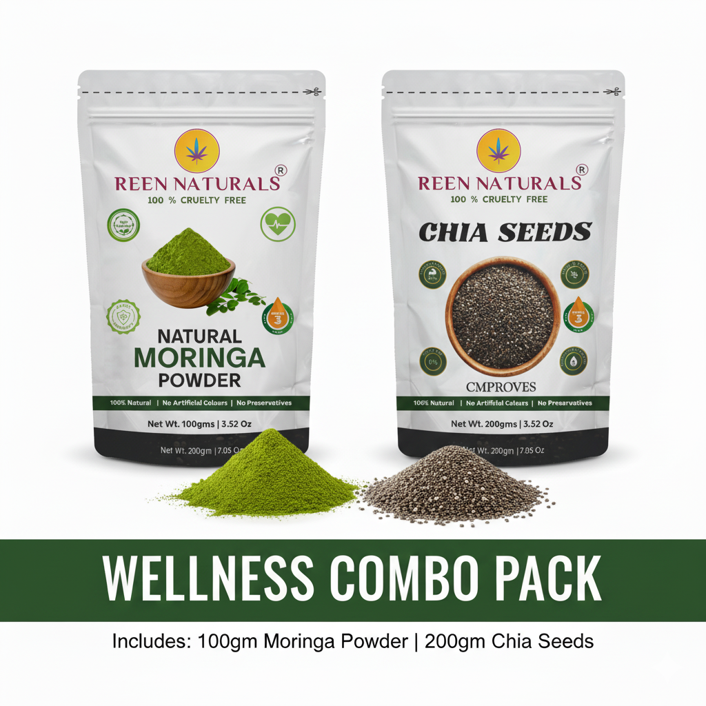REEN NATURALS Wellness Combo Pack: Natural Moringa Powder & Chia Seeds (300g Total)