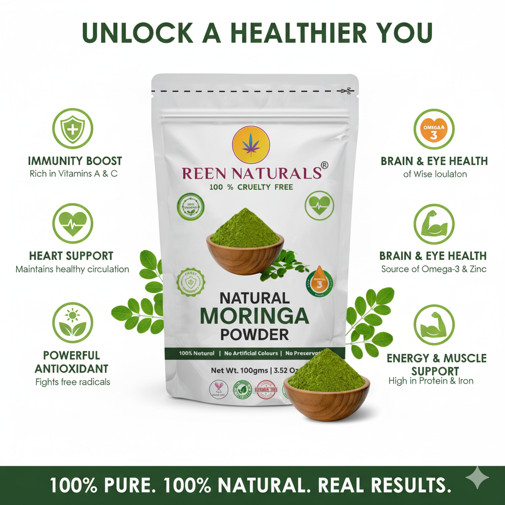 REEN NATURALS Wellness Combo Pack: Natural Moringa Powder & Chia Seeds (300g Total)