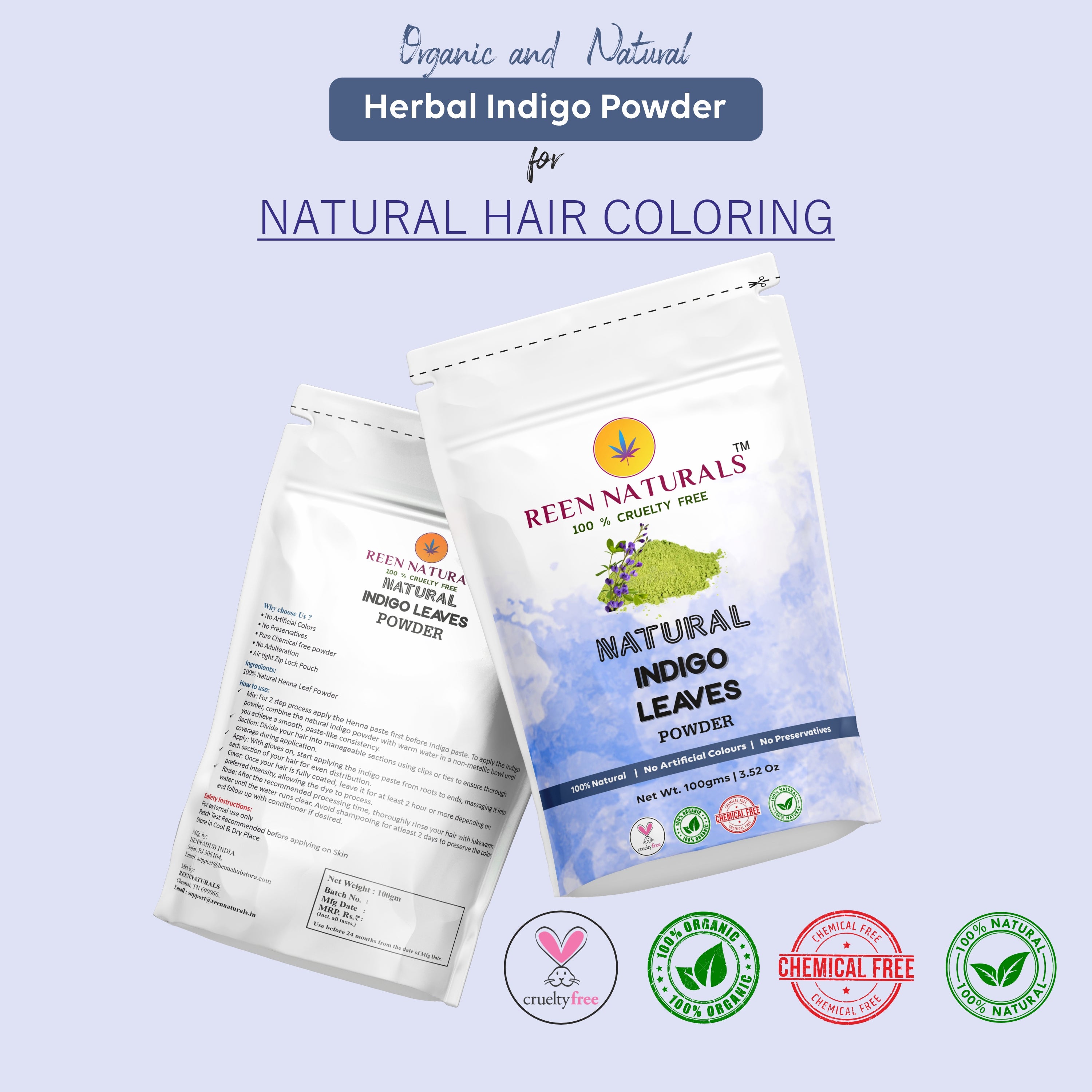 Brown Henna & Indigo Powder for 100% Natural Hair Dye - 100gms