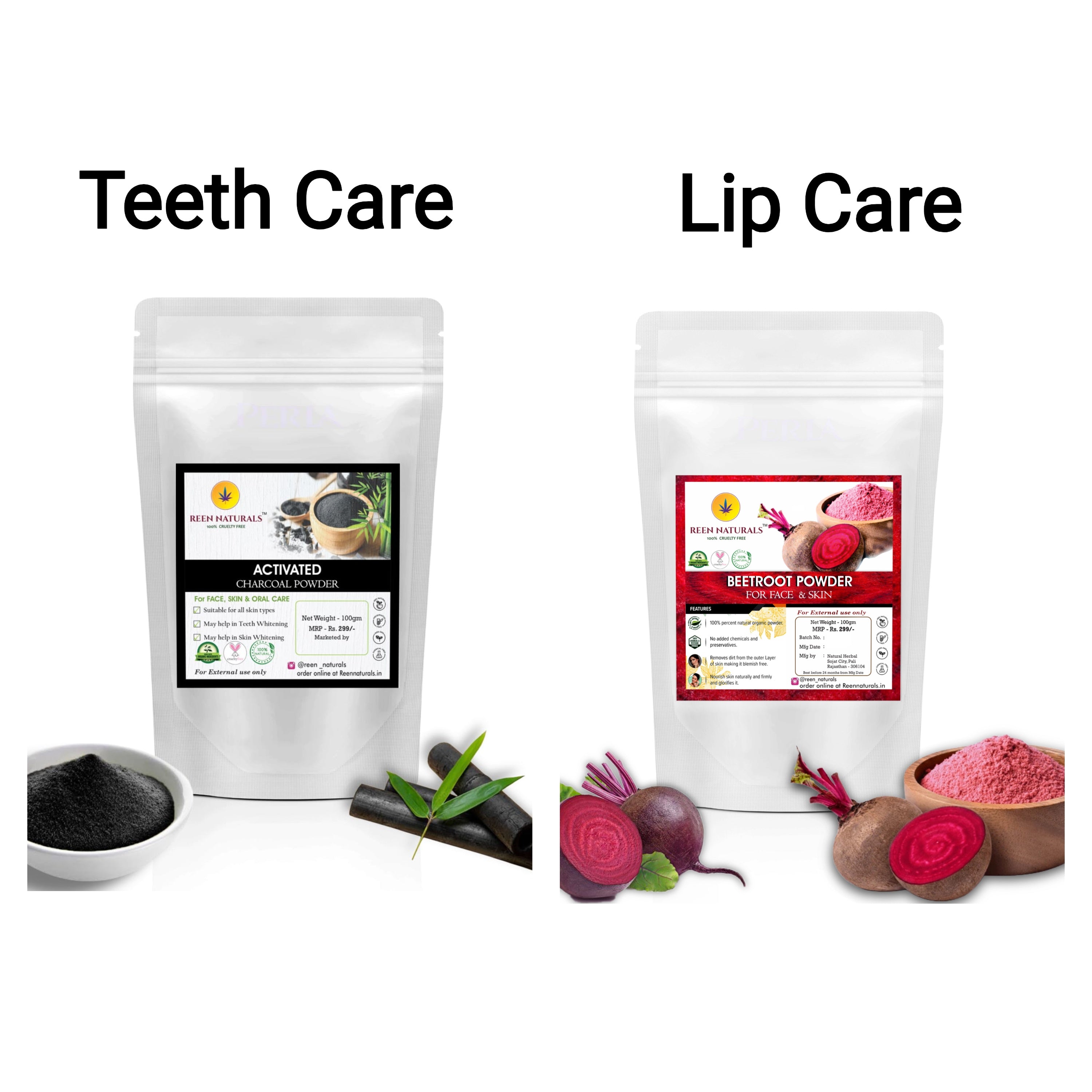 TEETH & LIP COMBO – Bamboo Charcoal & Beetroot powder 100 grams each