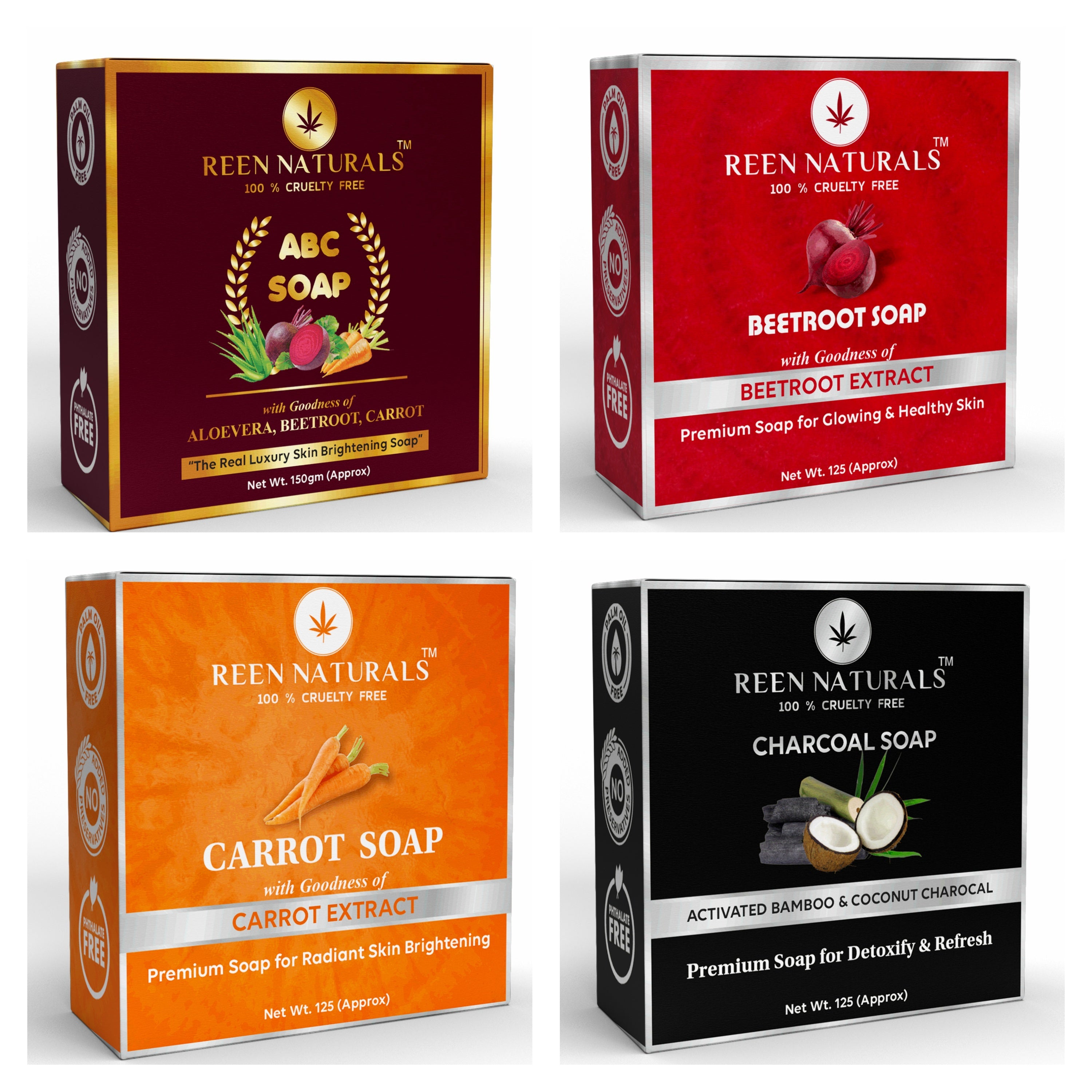 Soap Combo (4-in-1) – ABC, Carrot, Beetroot & Charcoal soap
