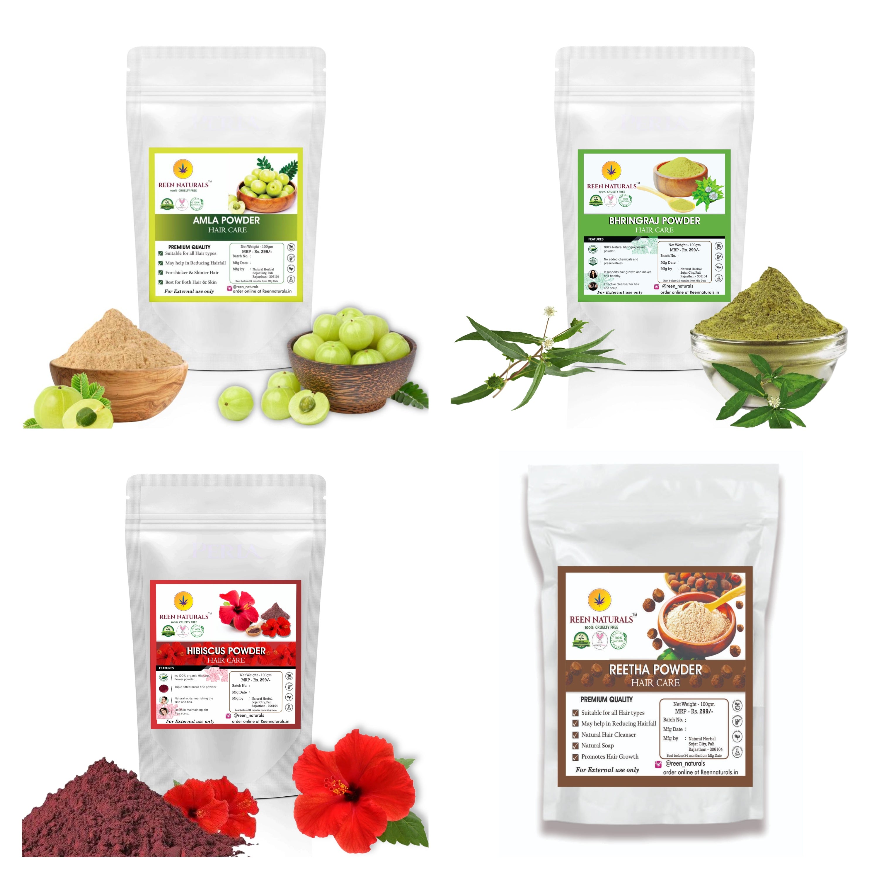 Amla, Bhringraj, Hibiscus & Reetha Powder – Ayurvedic Hair Treatment - OL