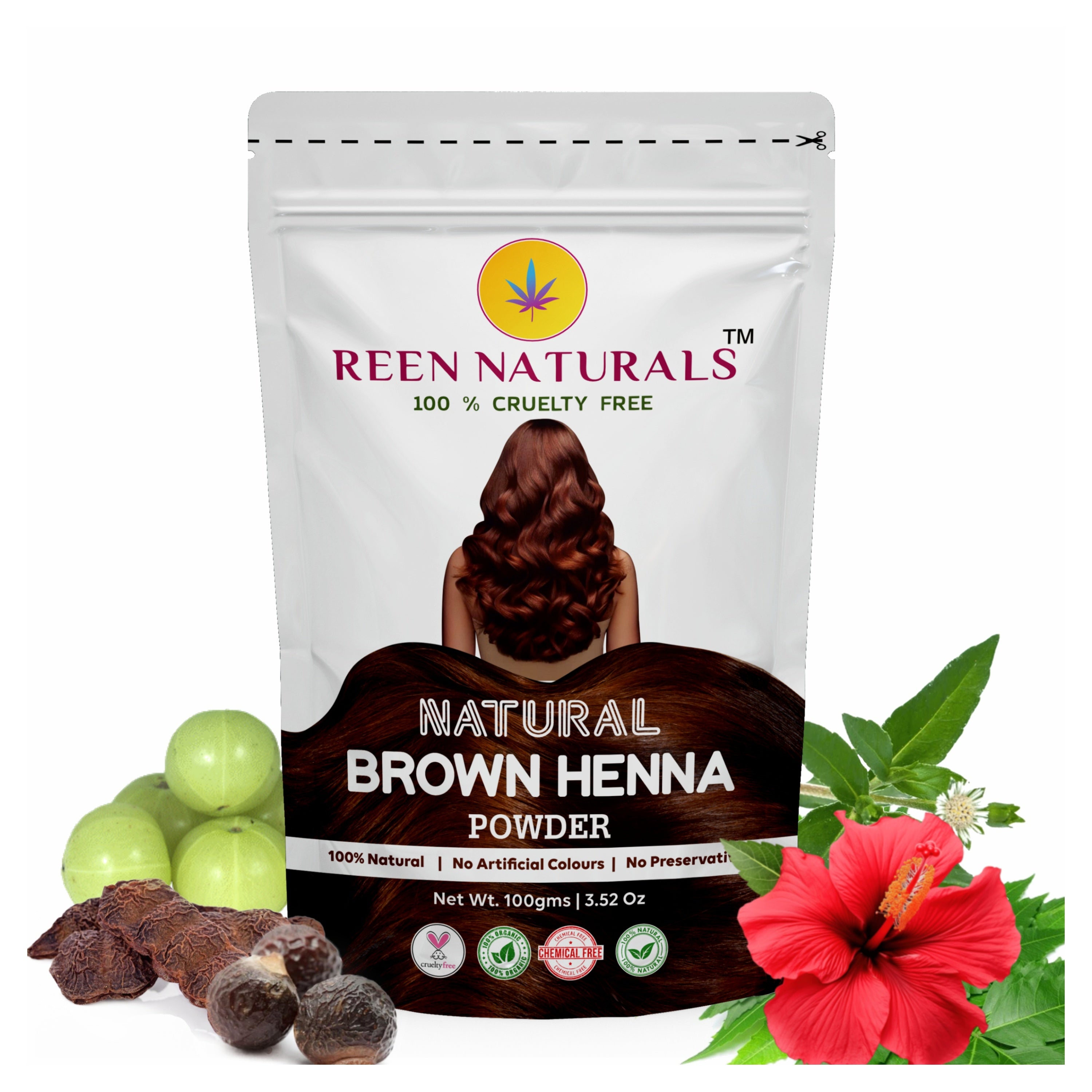 Brown Henna & Indigo Powder for 100% Natural Hair Dye - 100gms