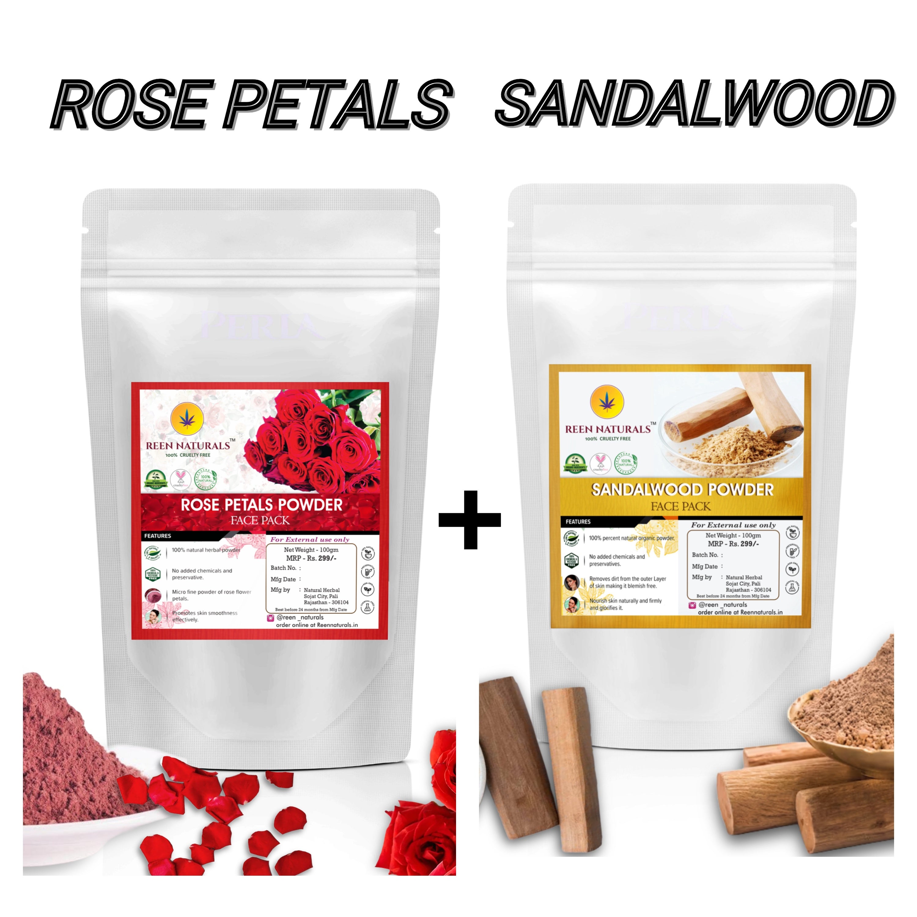 COMBO - Rose Petal + Sandalwood Powder for face pack - 100gm each