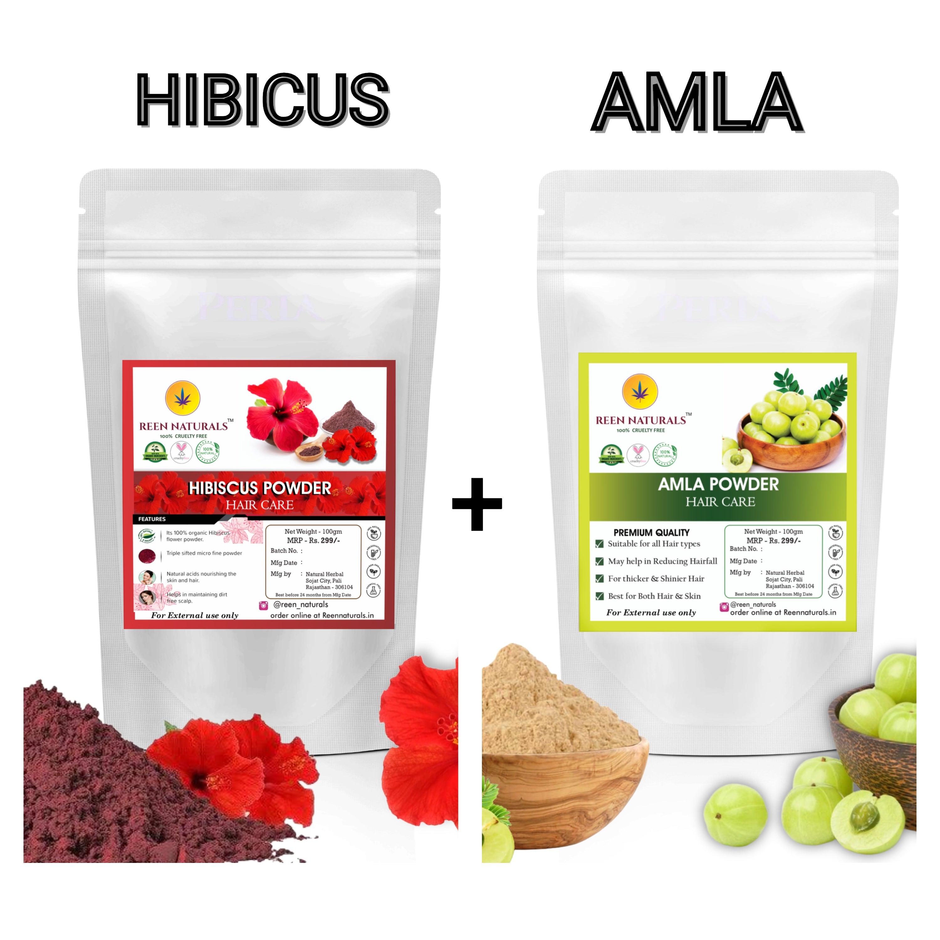 COMBO - Hibiscus and Amla Powder for Hair Care - 100gm Each