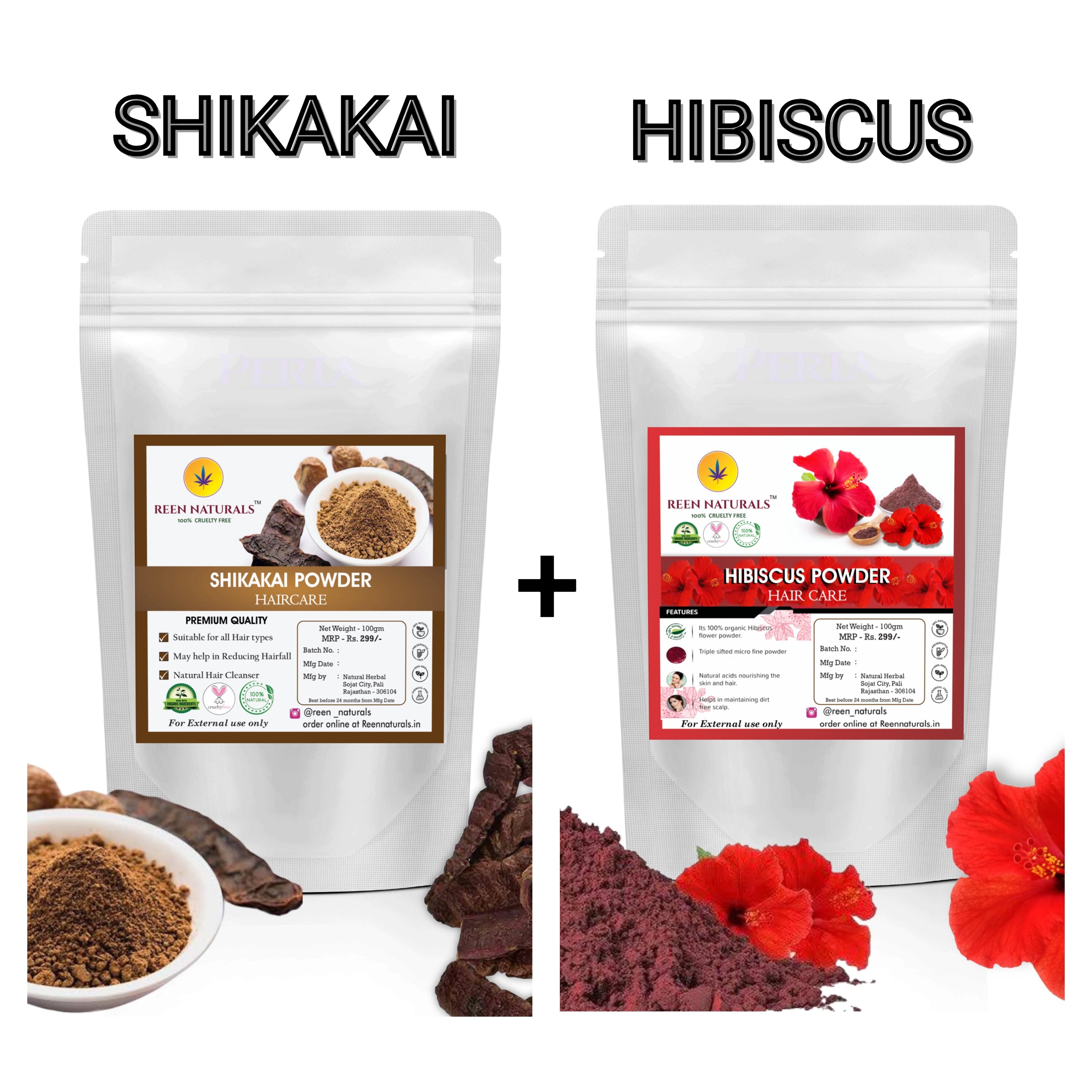 COMBO - Shikakai and Hibiscus Powder for Hair Care - 100gm Each