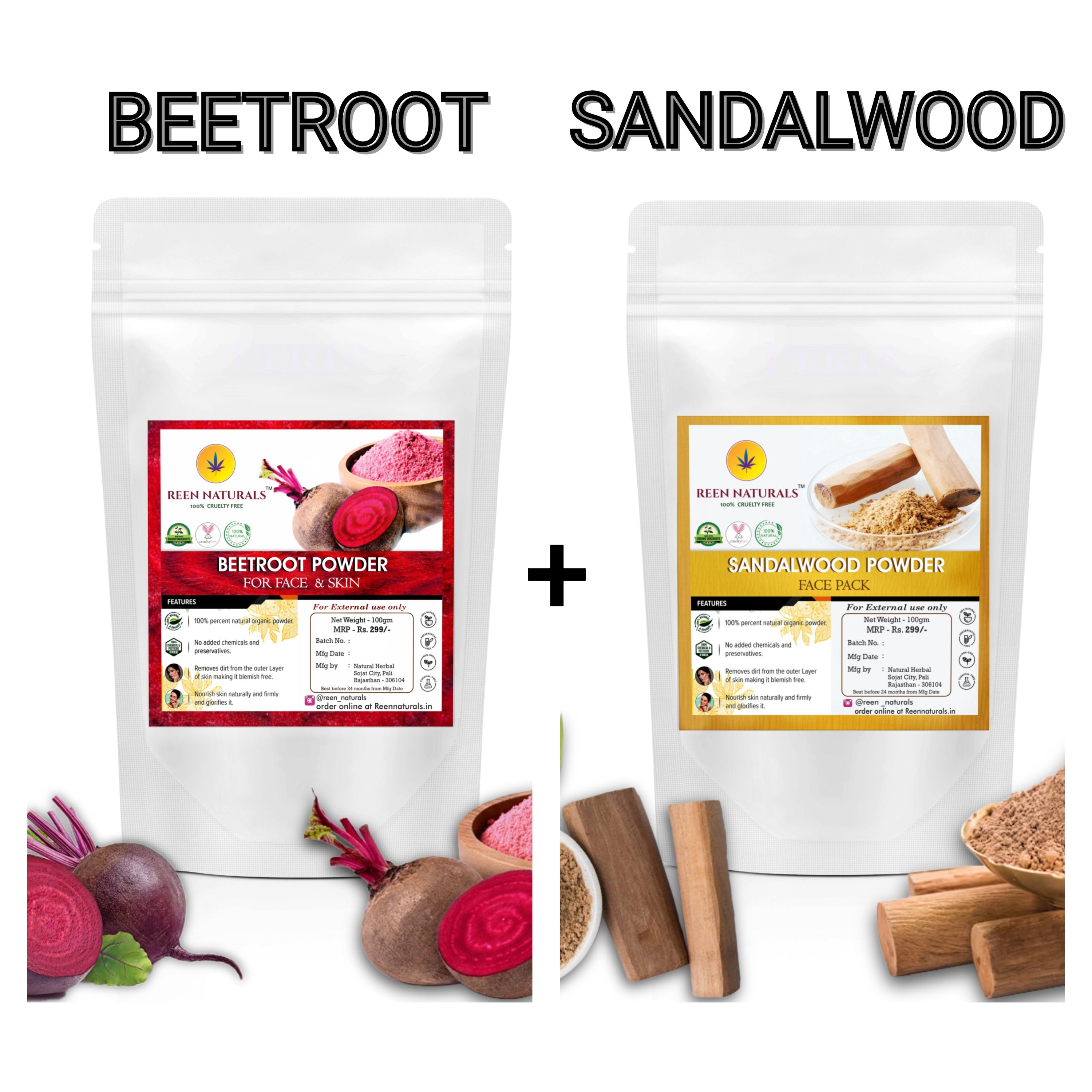 COMBO - Beetroot + Sandalwood Powder for face pack - 100gm Each