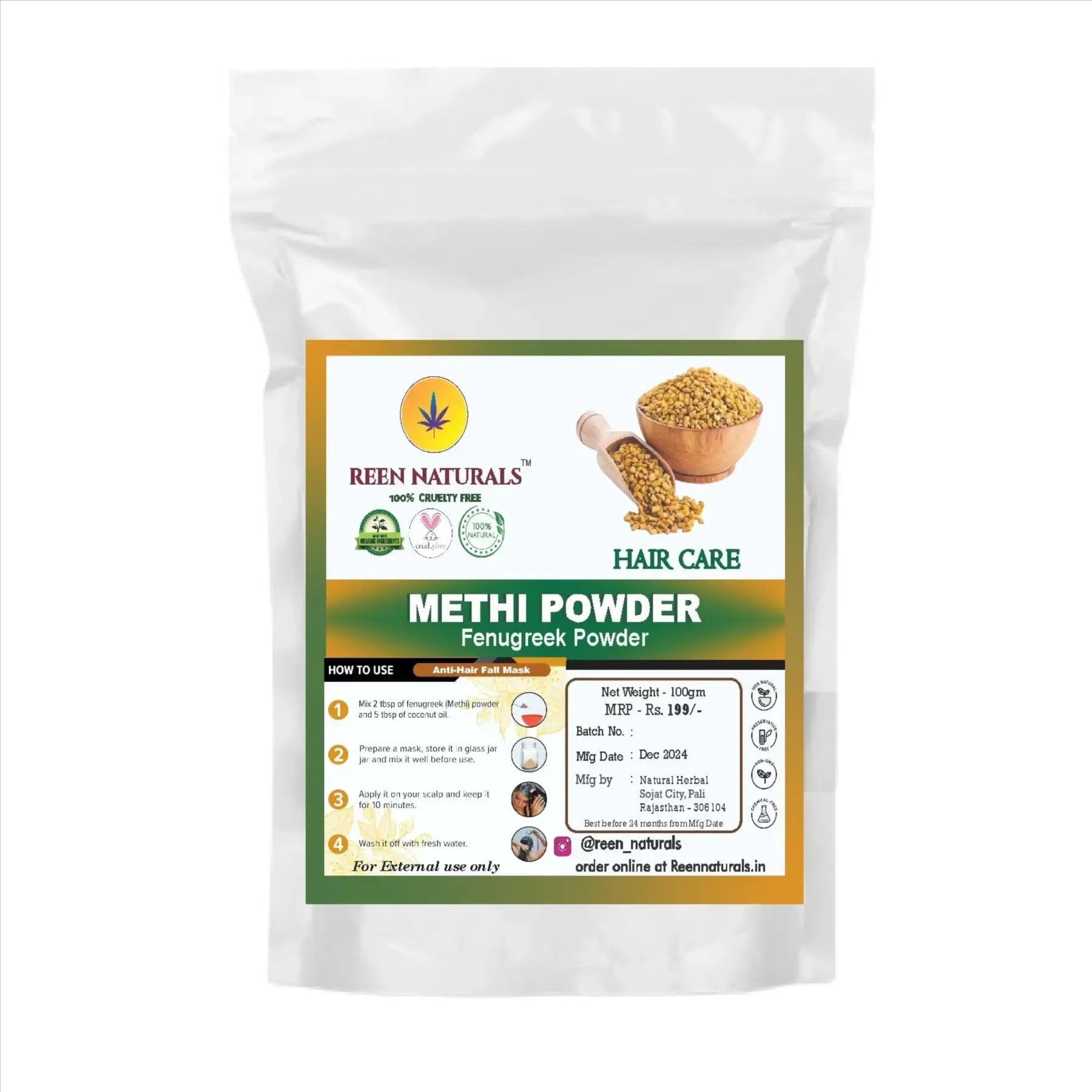 Methi Seed Powder For Hair Growth - 100 g | Fenugreek Powder
