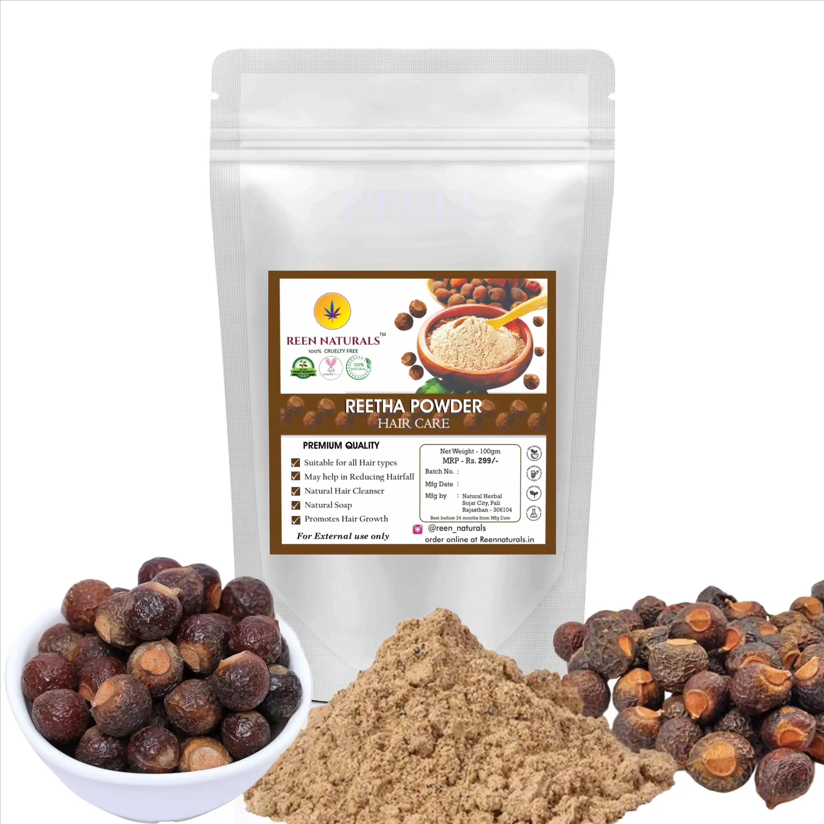 Reetha (Aritha, Soap Nut) Powder for Hair Care - 100gms