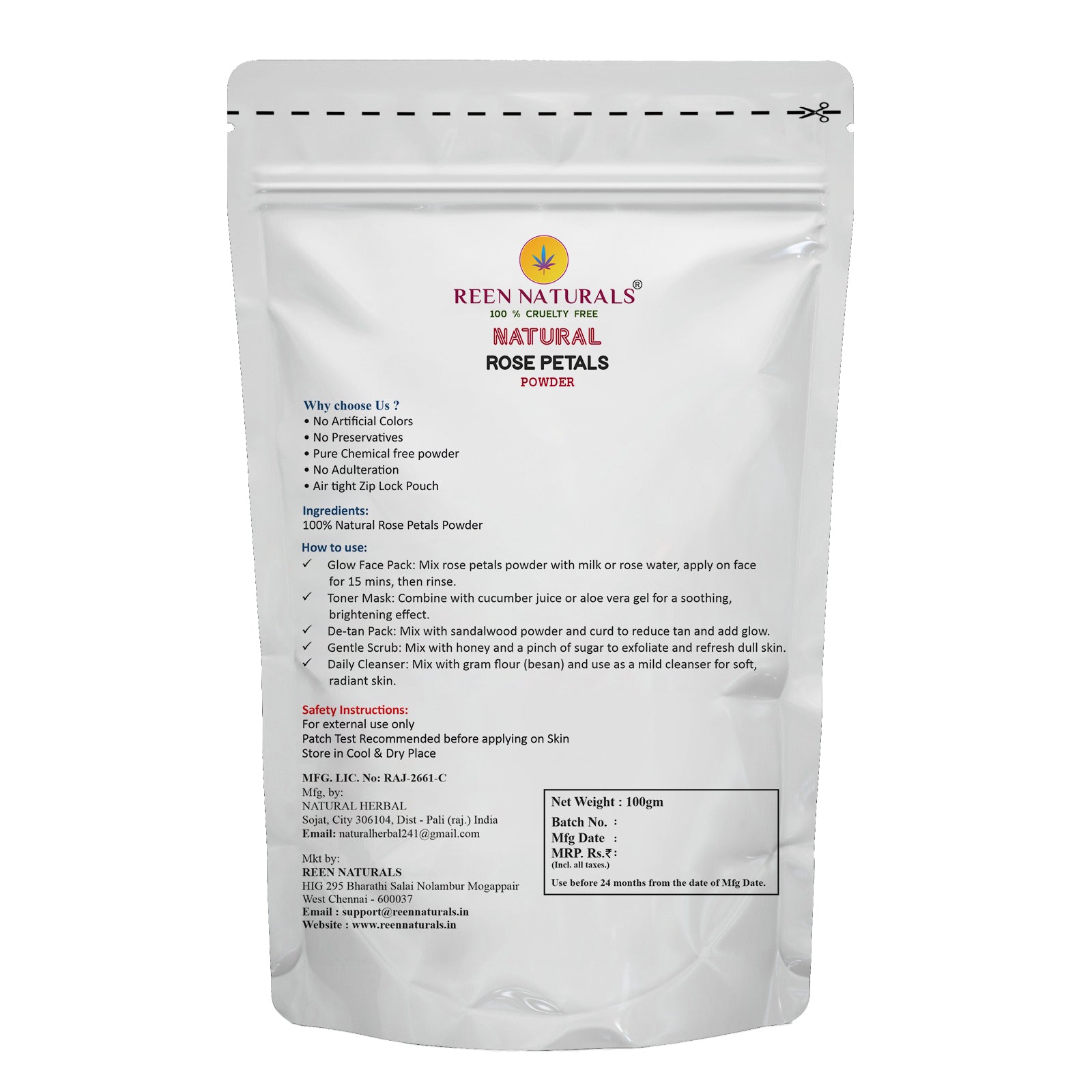 Rose Petal Powder for Glowing Skin – 100g